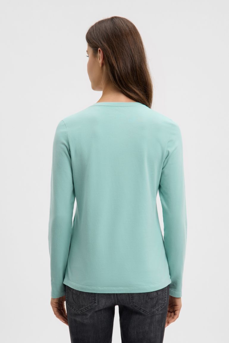 Langarmshirt mit V-Ausschnitt und Wording Print