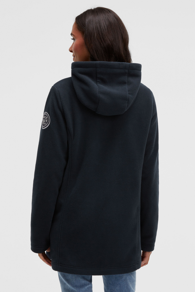 Lange Fleecejacke mit Kapuze und Label Patch