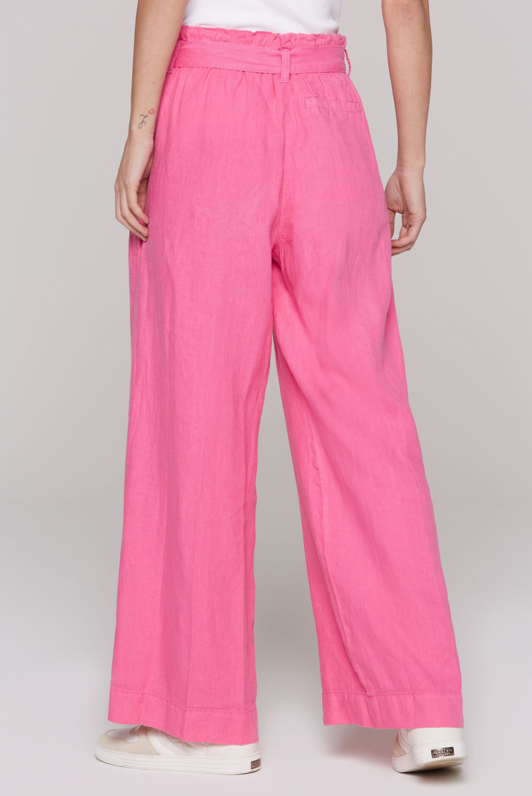 Leinenhose mit weitem Bein und Bindegürtel
