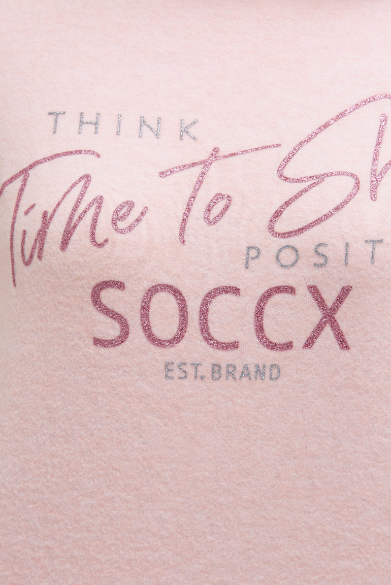 Flauschstrickpullover mit Kragen und Glitter Print