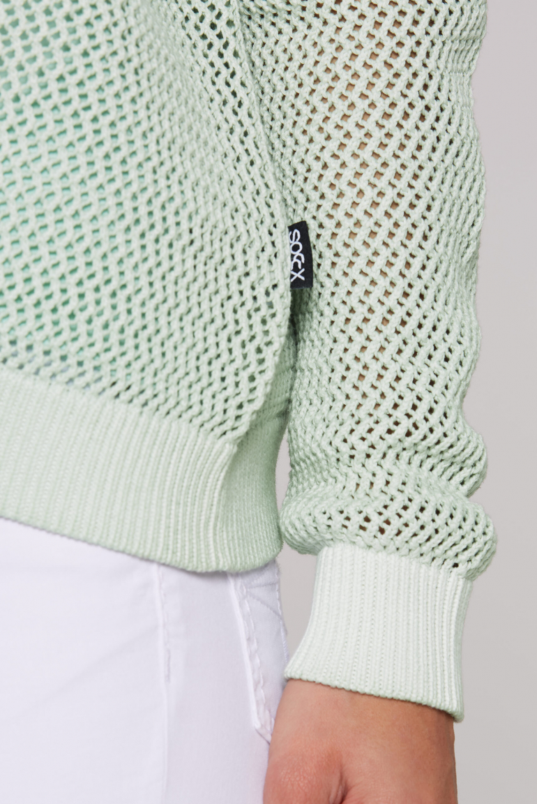 Kurze Strickjacke mit Meshstruktur