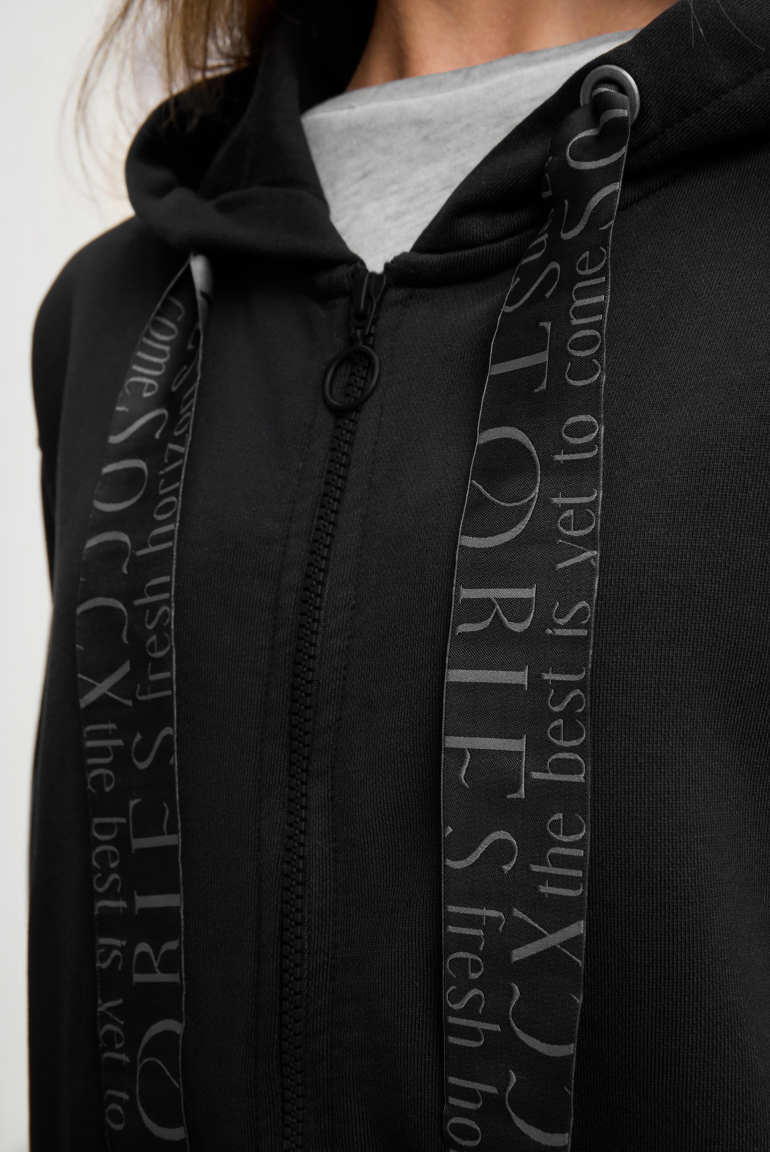 Lange Kapuzensweatjacke mit Rückenprint