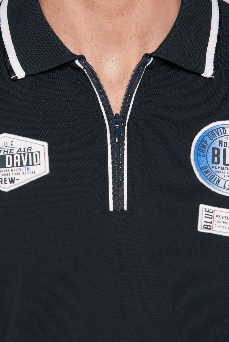 Poloshirt aus Pikee mit Zipper und Patches