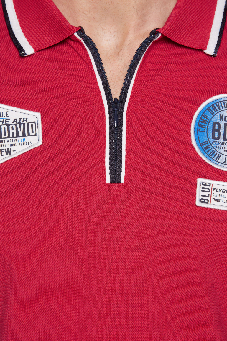 Poloshirt aus Pikee mit Zipper und Patches