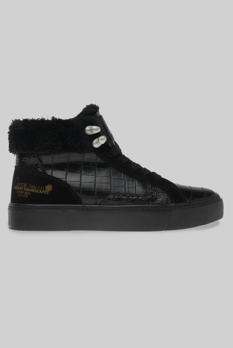 Plateau-Sneaker mit Kunstfellkragen