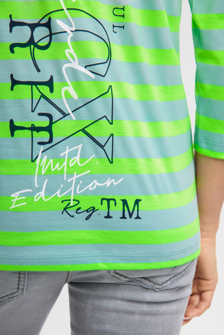 Streifenshirt mit Rücken-Print und 3/4-Ärmeln