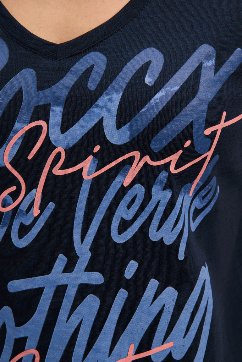 T-Shirt mit V-Ausschnitt und Print